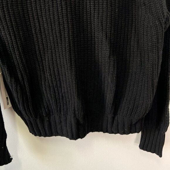 NEW White + Warren Black Chunky Knit Zip High Neck Cardigan Sweater - Picture 5 of 10